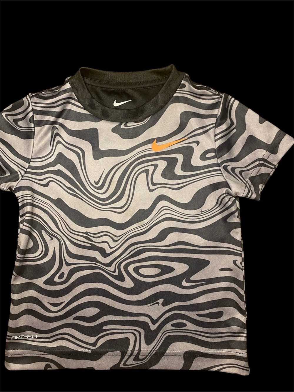 Nike Black & Gray Swirl Dri-FIT Tee with Orange Swoosh 3T